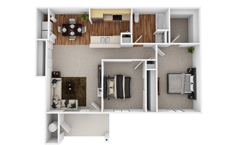 Floor plan for 2 beds, 1 bath, 928 sqft